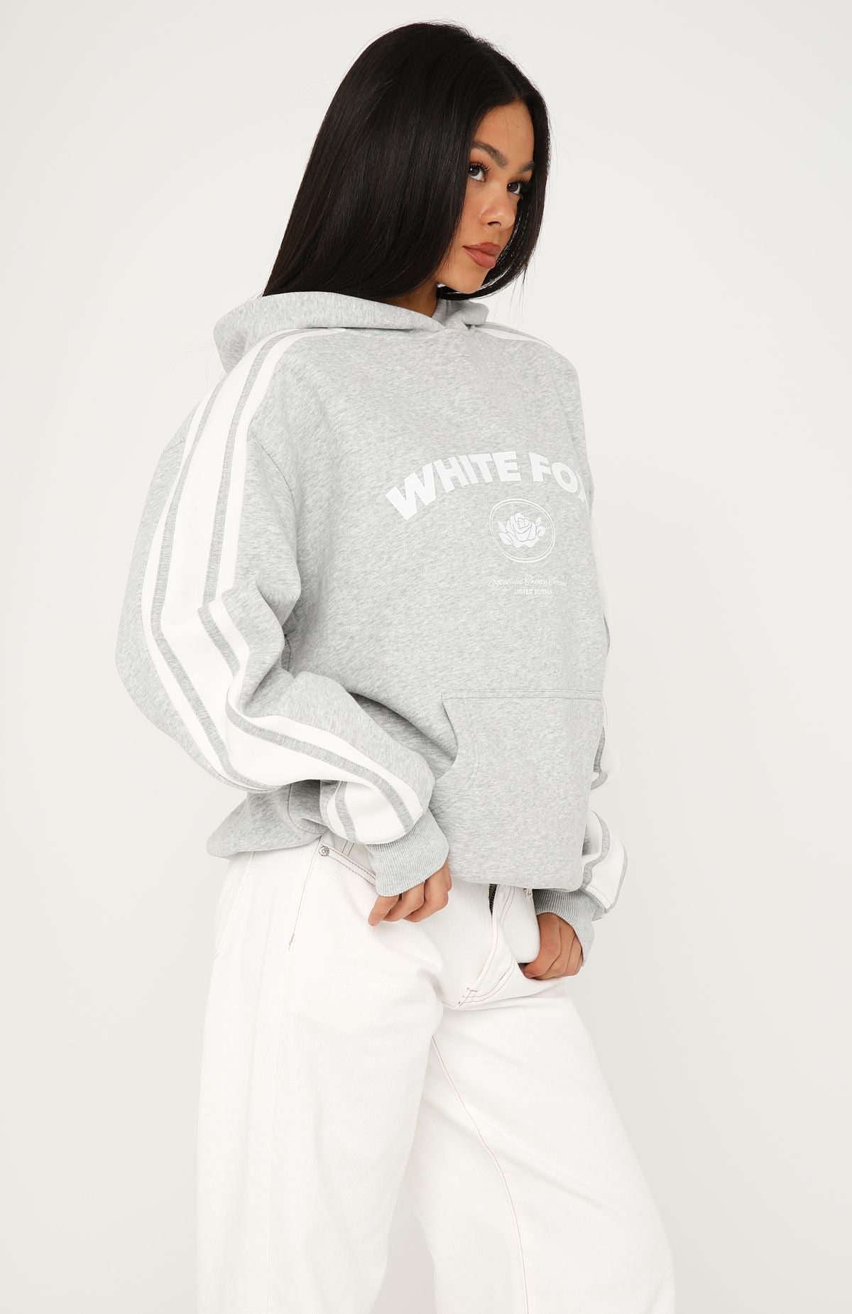 White Fox We're On A Roll Oversized Hoodie Dark Grey Marle