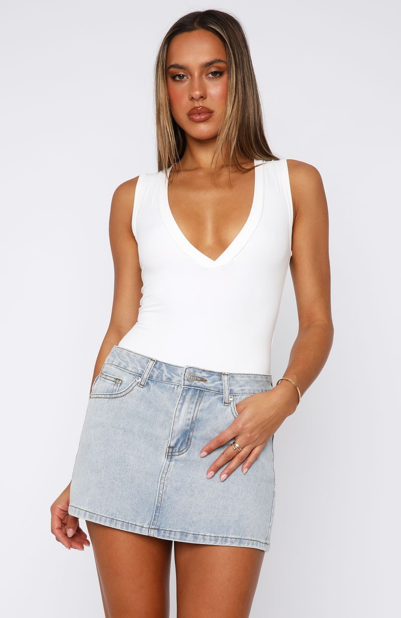 White Fox Press Reset Denim Mini Skirt Powder Blue Wash