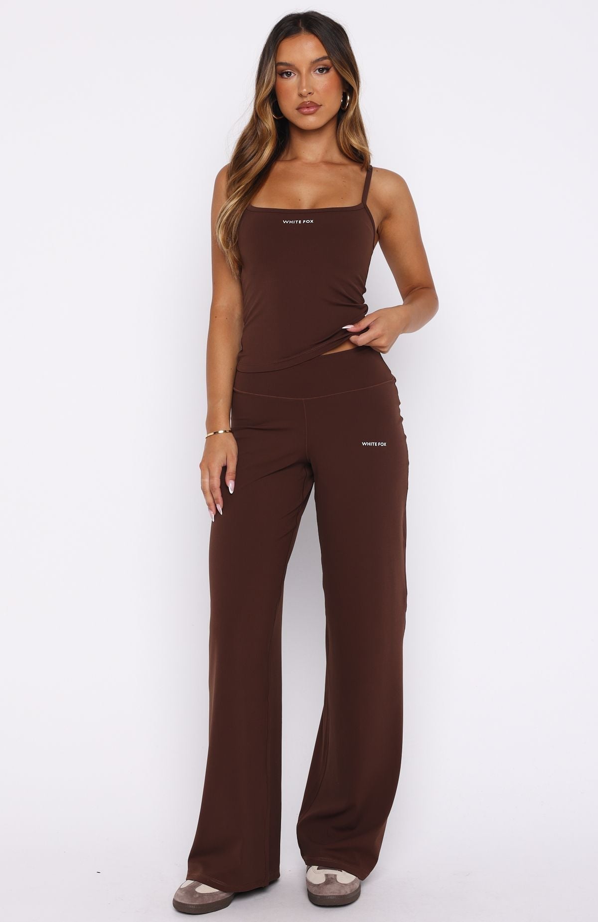 White Fox Core Strengths Wide Leg Pants Chocolate