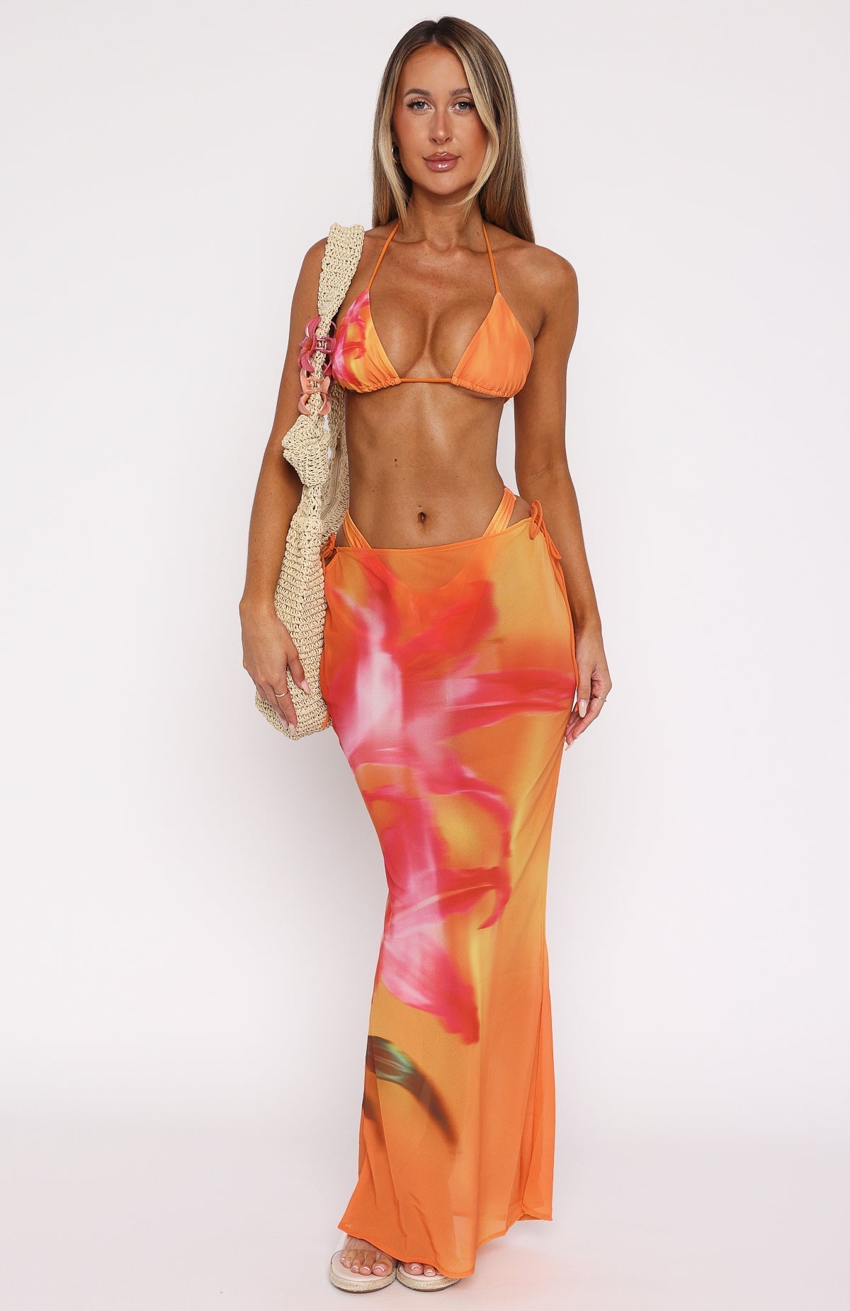 White Fox Luminous Maxi Skirt Sunset Floral