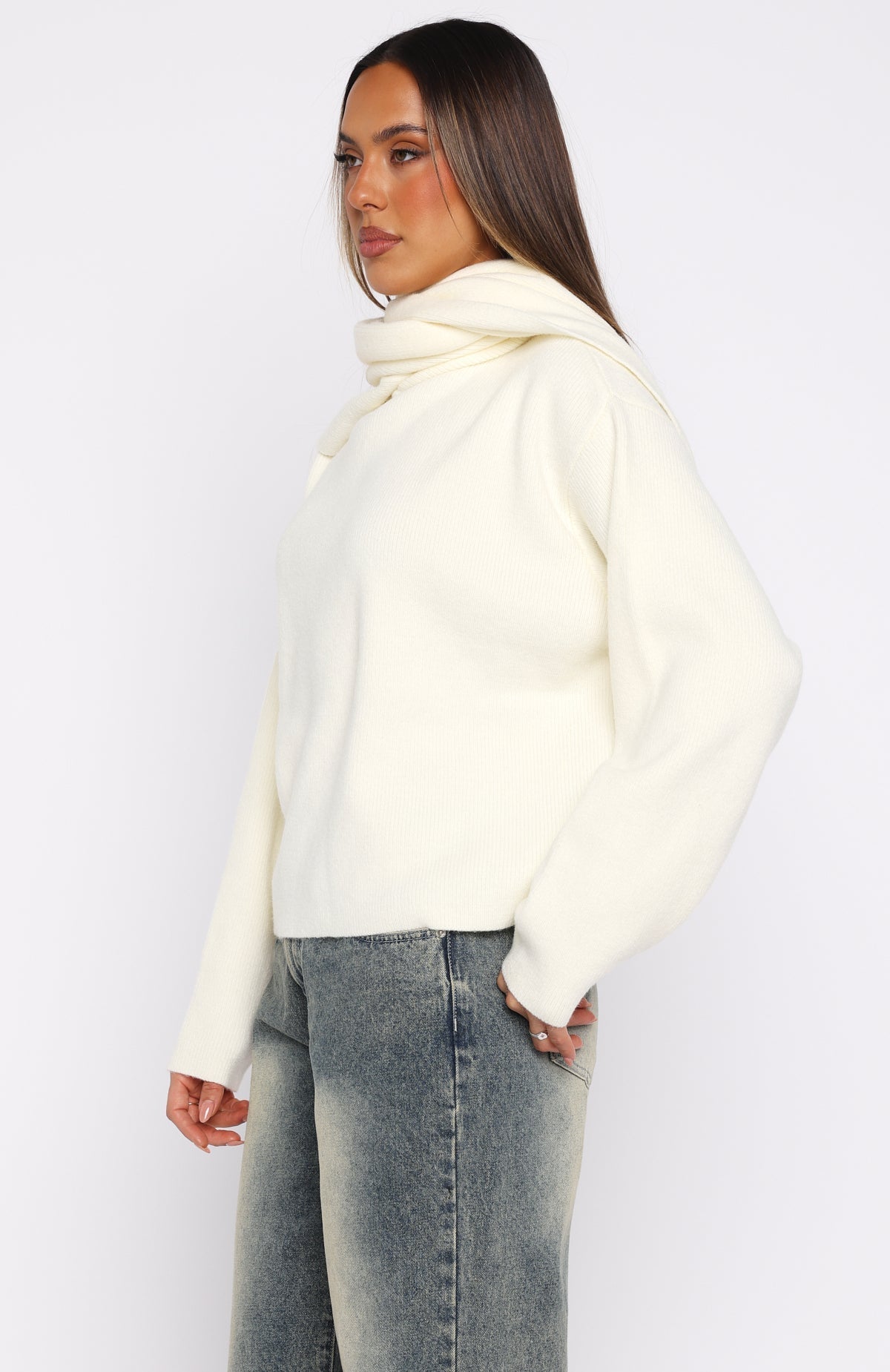 White Fox Luxe Layers Knit Sweater Cream