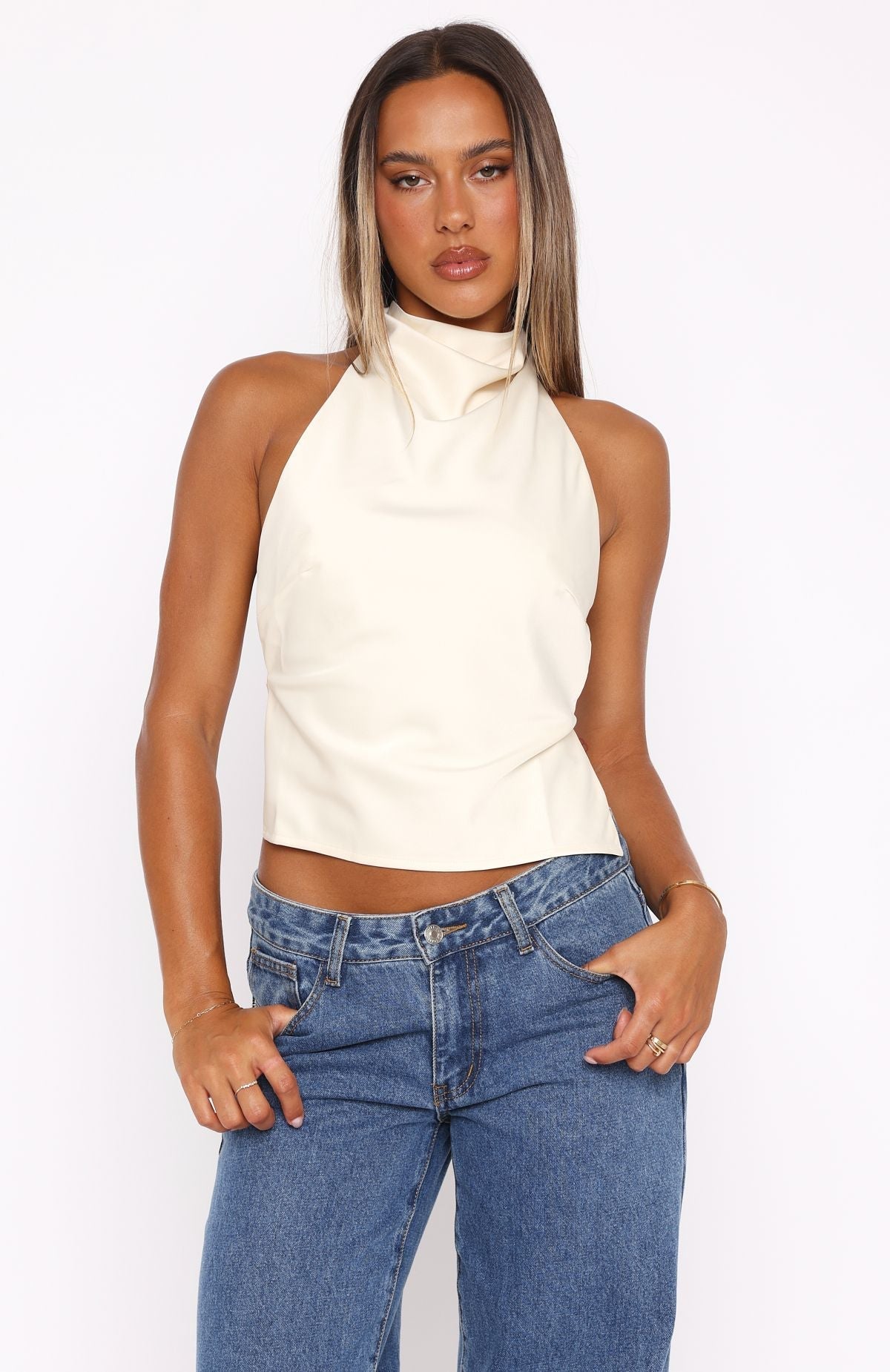 White Fox Time Passes Halter Top Pearl