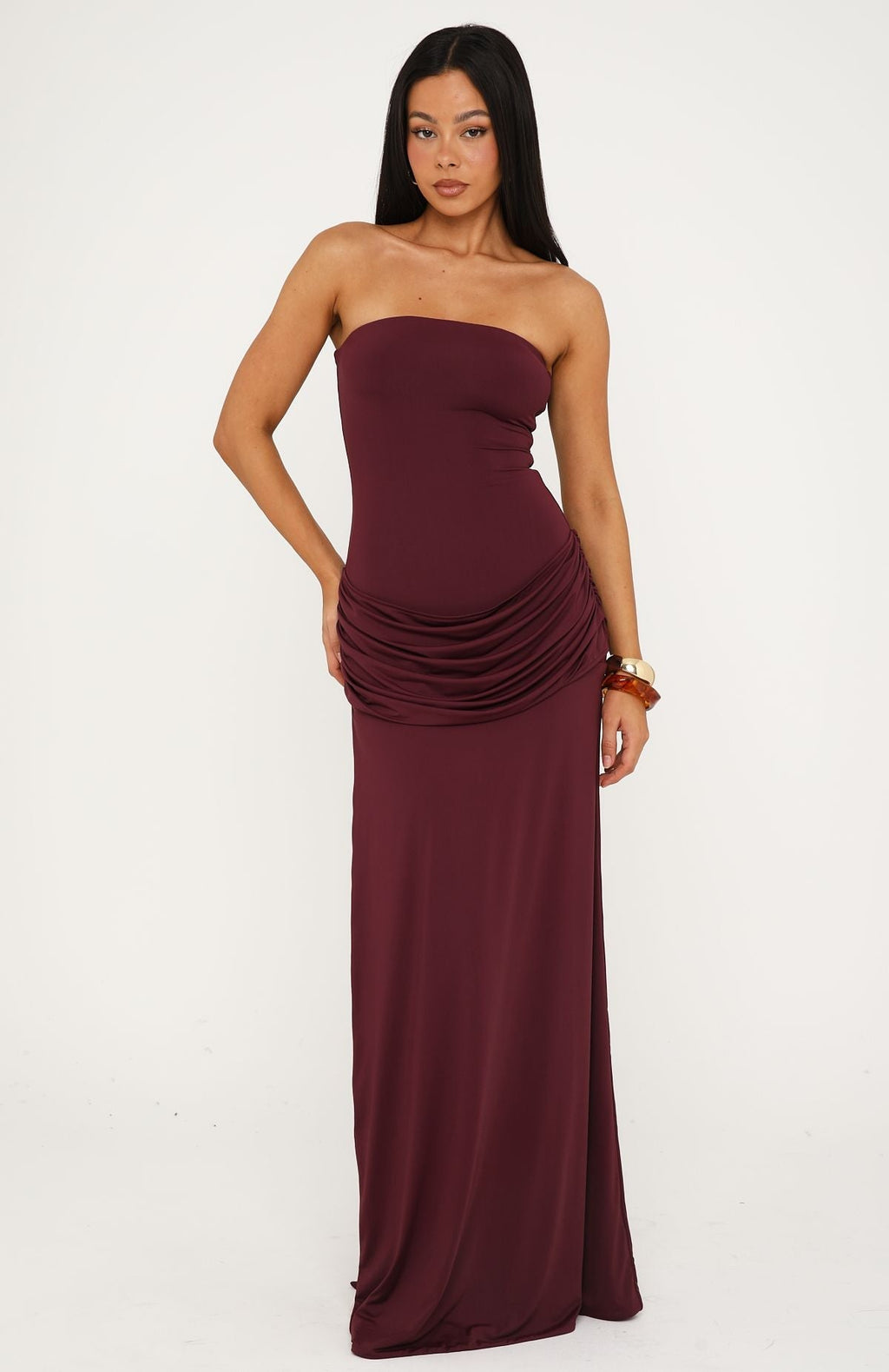 White Fox Make You Regret Strapless Maxi Dress Mauve