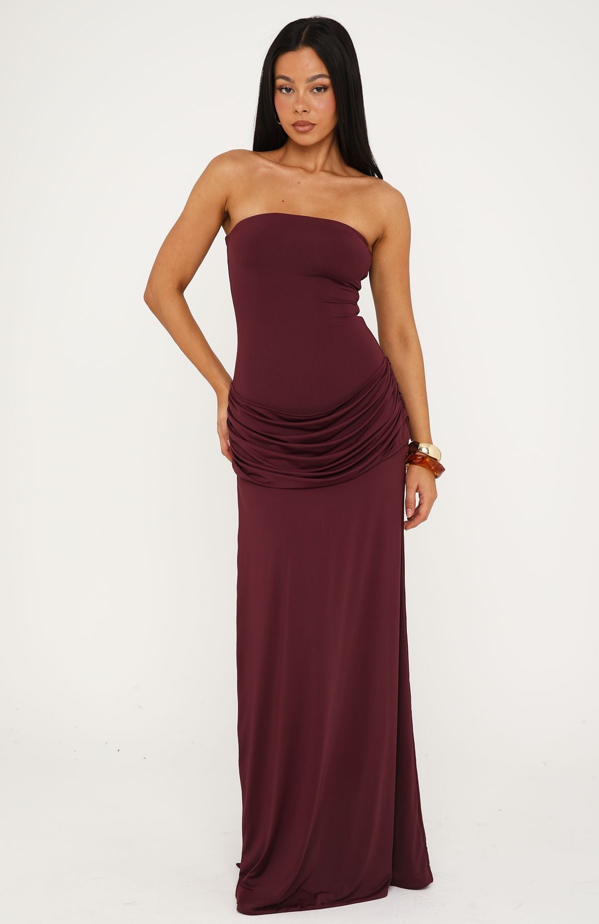 White Fox Make You Regret Strapless Maxi Dress Mauve