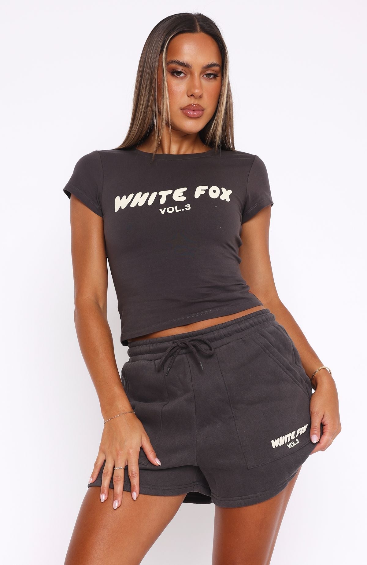 White Fox Offstage Baby Tee Shadow