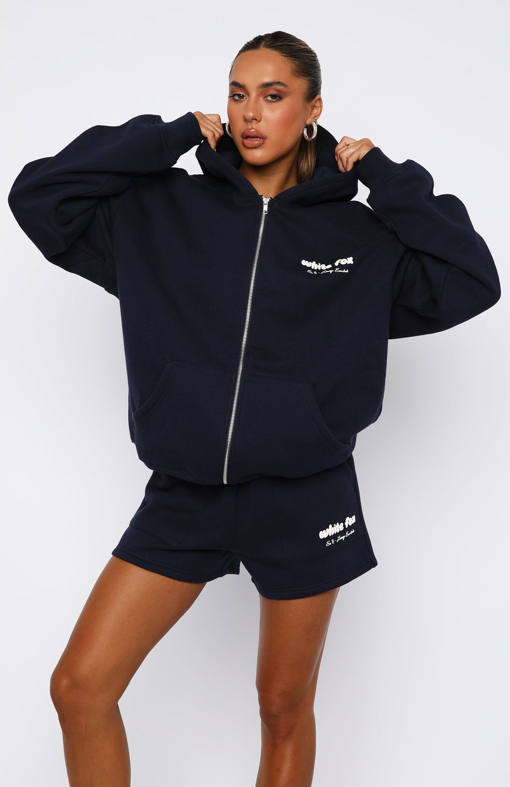 White Fox Era 8 Zip Front Hoodie Nautical