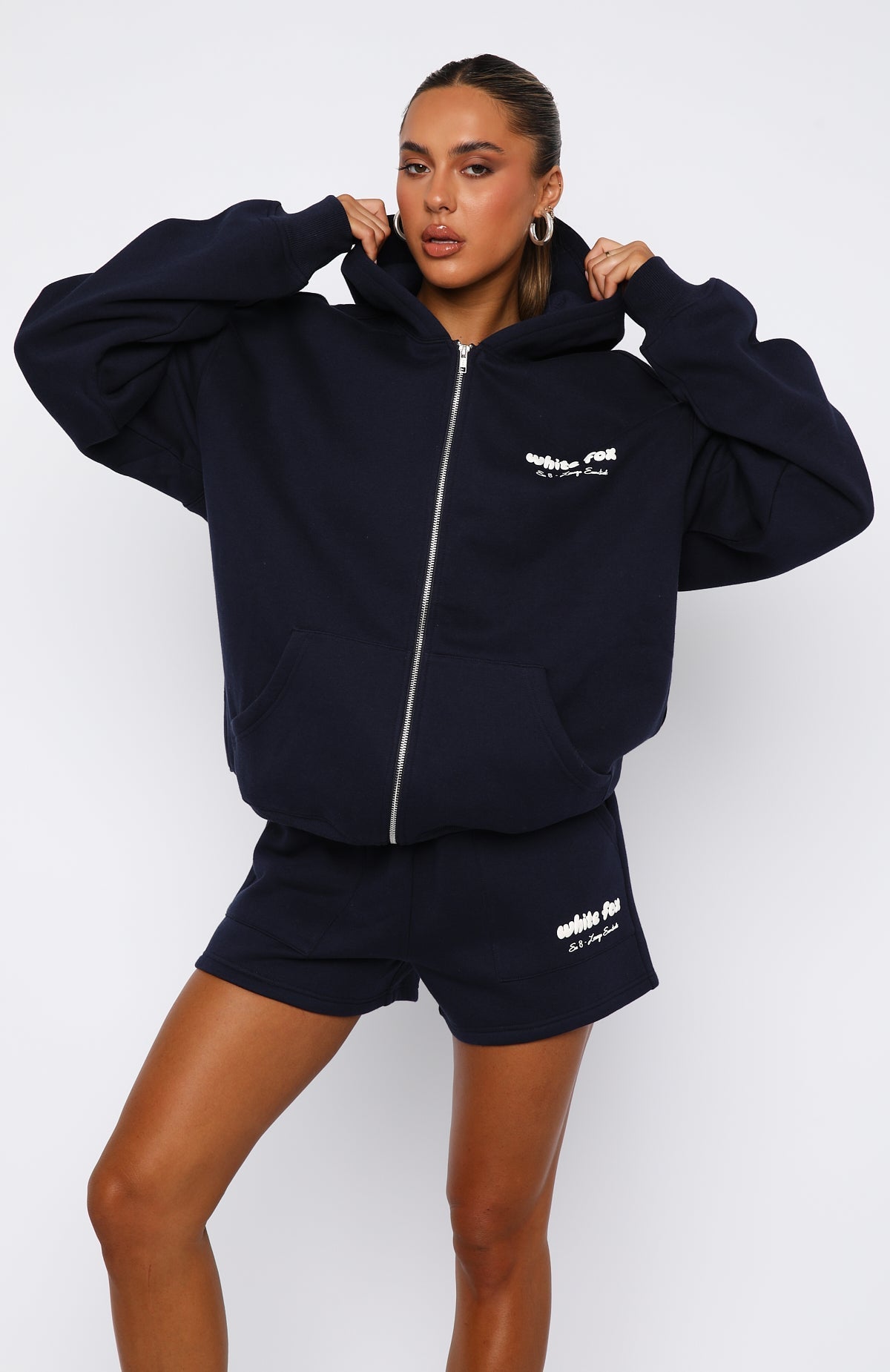 White Fox Era 8 Zip Front Hoodie Nautical