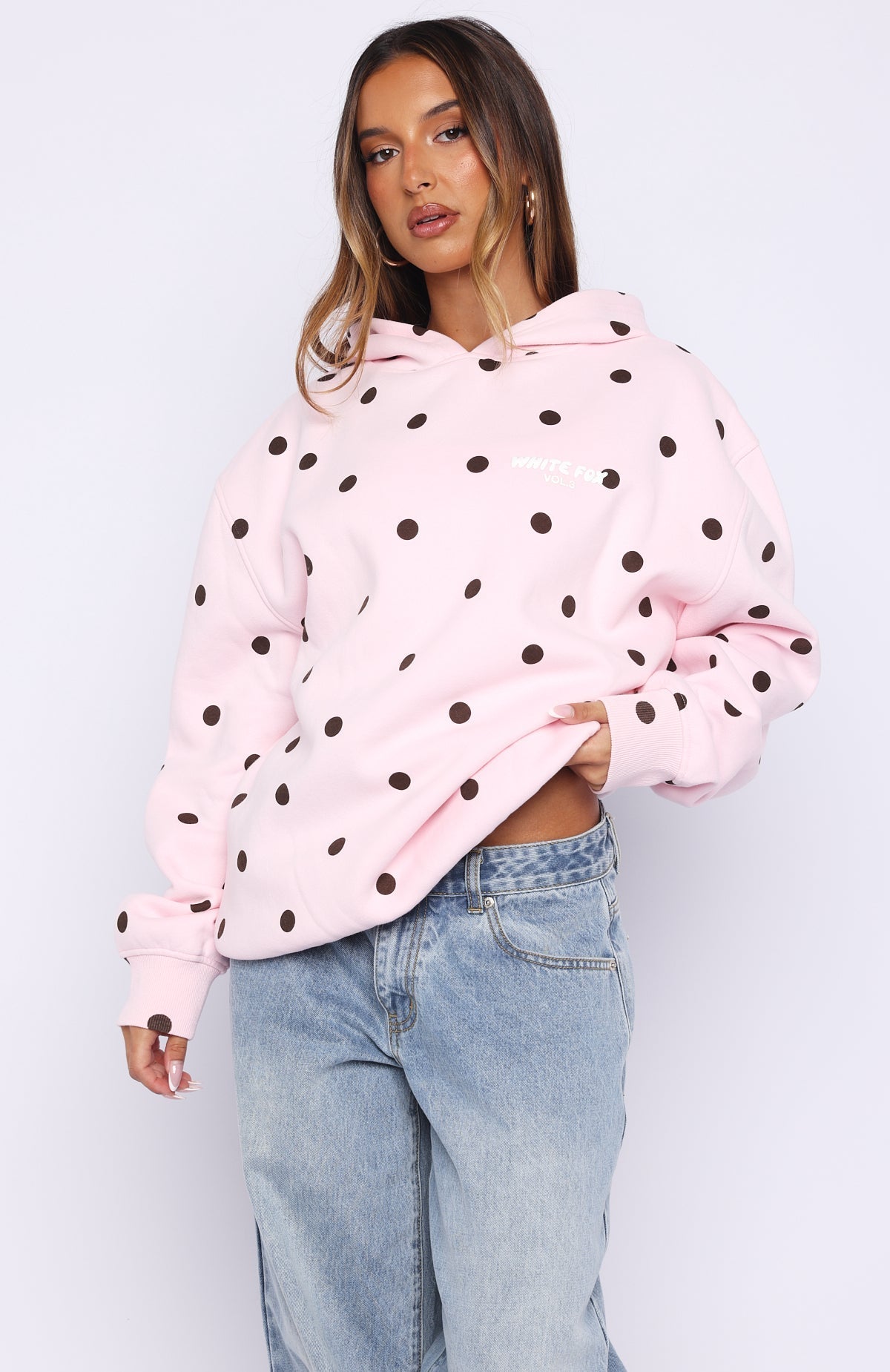 White Fox Offstage Printed Oversized Hoodie Posy Polka Dot