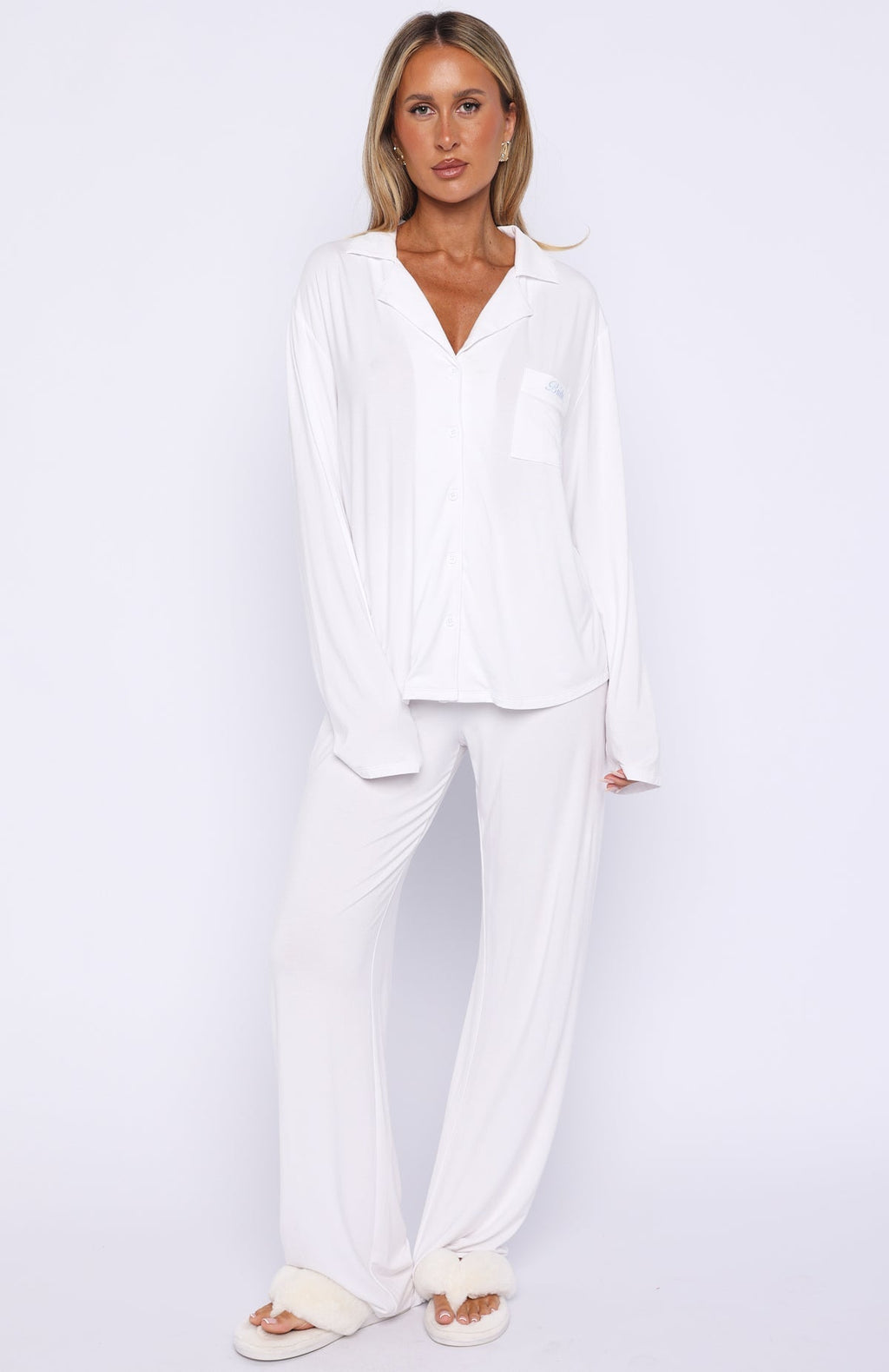 White Fox Bridal Party Long Sleeve Pyjama Set Off White