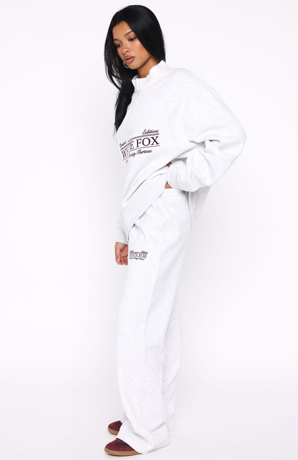White Fox Standing My Ground Wide Leg Sweatpants Grey Marle