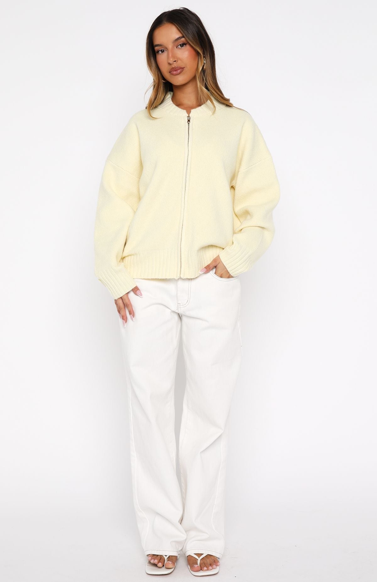 White Fox Unbreakable Bond Knit Jacket Lemon