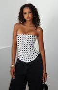White Fox Tell Me A Secret Strapless Bustier White/Black Polka Dot