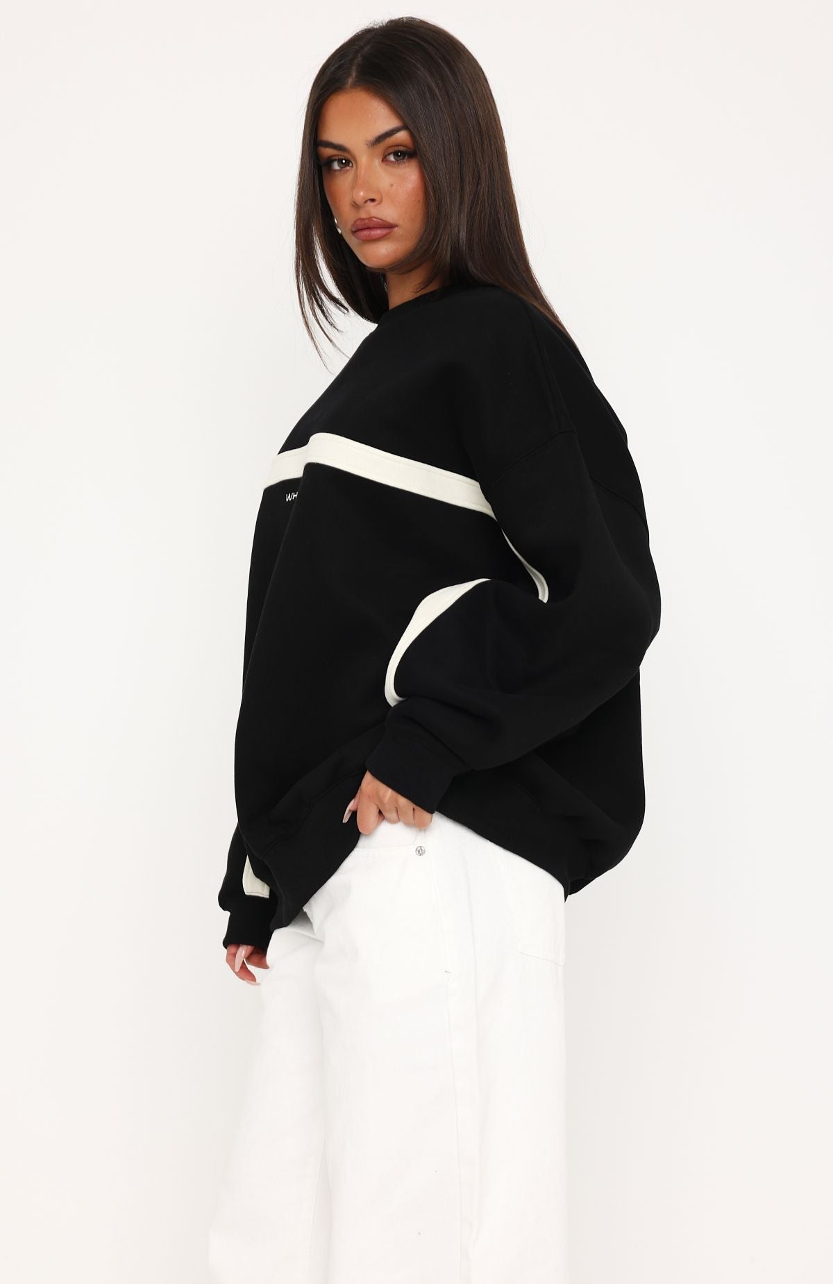 White Fox Take Another Chance Oversized Drop Shoulder Sweater Black