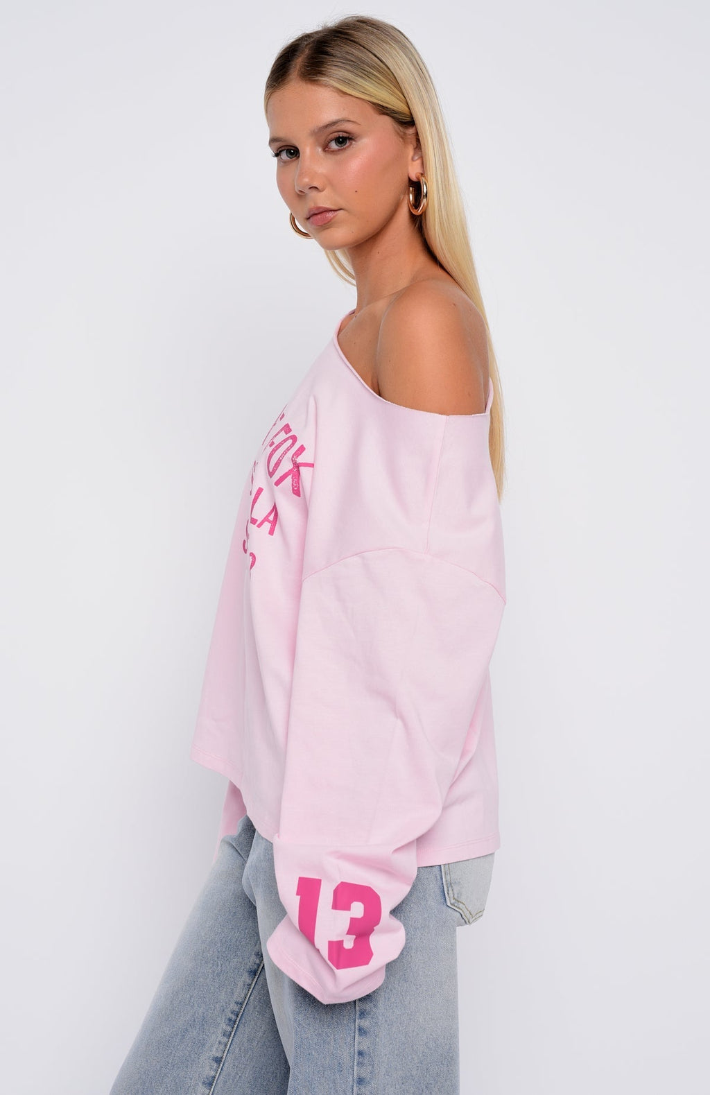 White Fox Topic Of Discussion Off Shoulder Oversized Long Sleeve Tee Posy