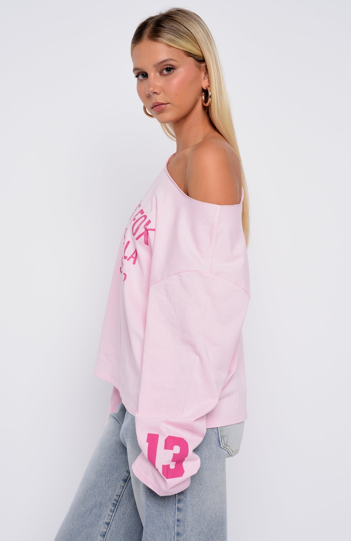 White Fox Topic Of Discussion Off Shoulder Oversized Long Sleeve Tee Posy