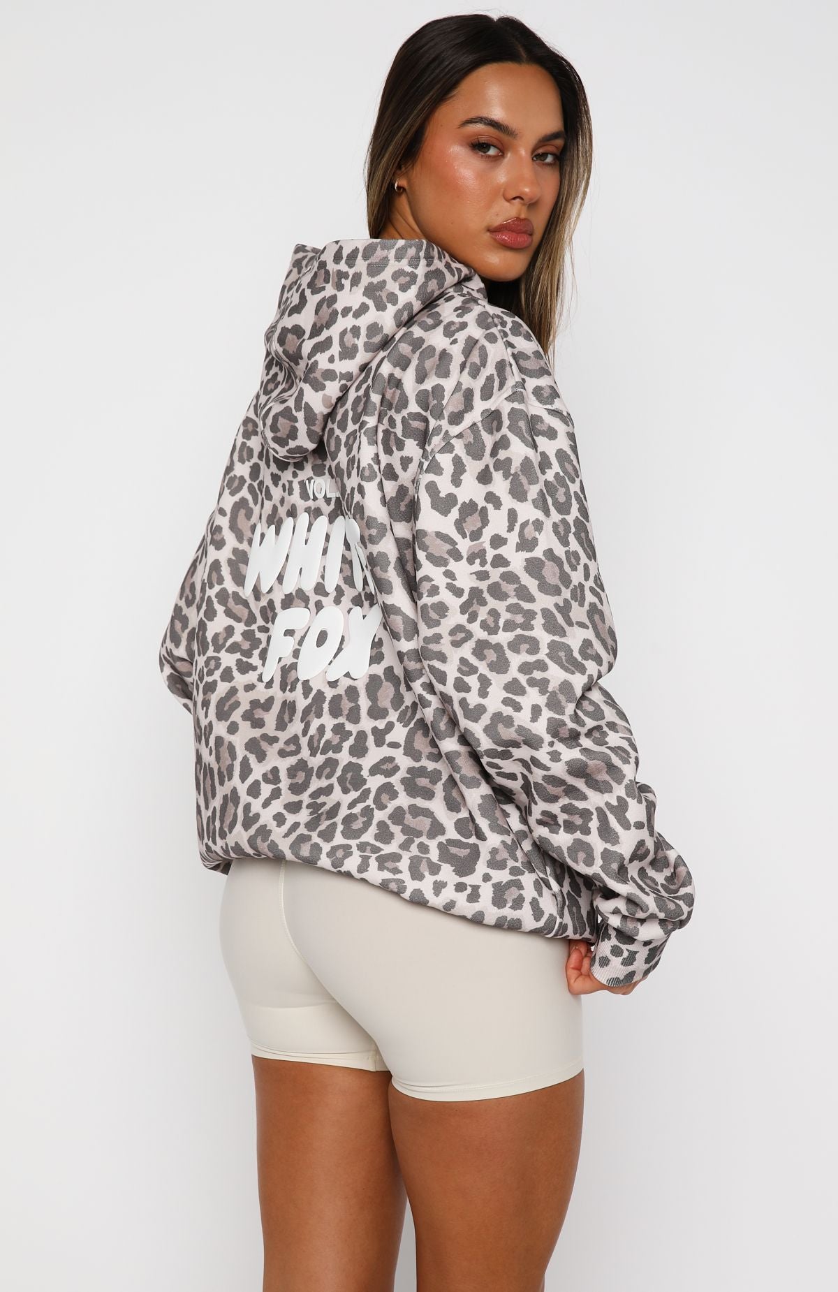 White Fox Offstage Printed Oversized Hoodie Leopard
