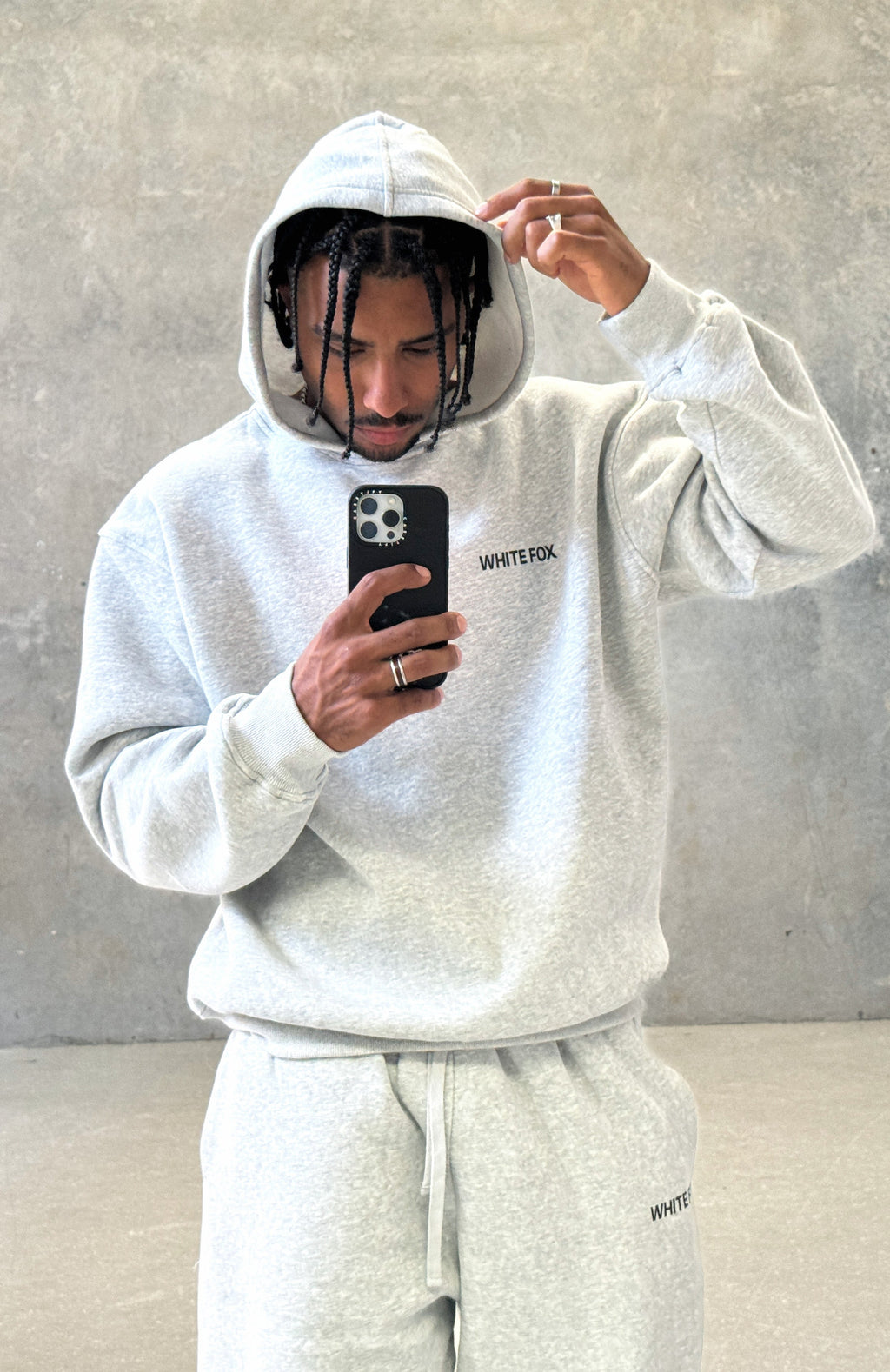 White Fox Core Classic Oversized Hoodie Dark Grey Marle