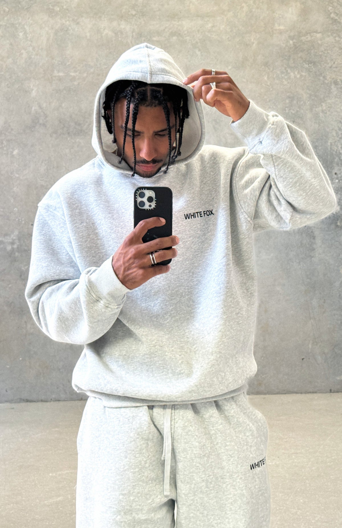 White Fox Core Classic Oversized Hoodie Dark Grey Marle