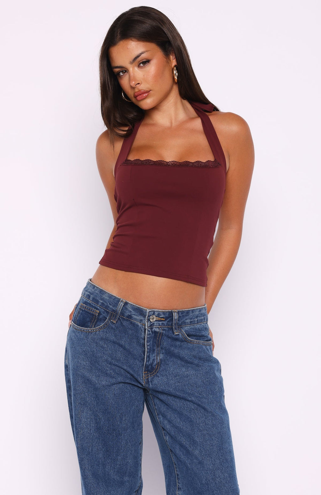 White Fox Good Feels Halter Top Burgundy