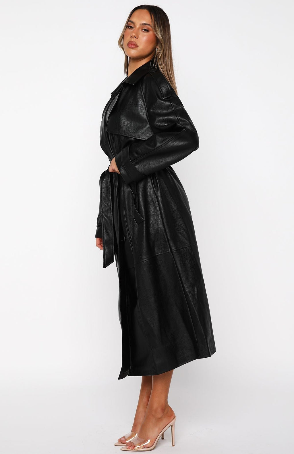 White Fox Do I Ever PU Trench Coat Black