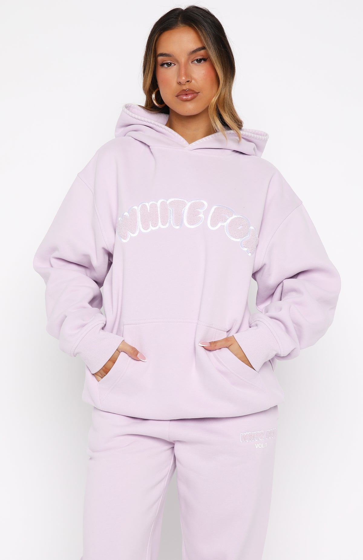White Fox Vol. 1 Front Graphic Oversized Hoodie Lilac