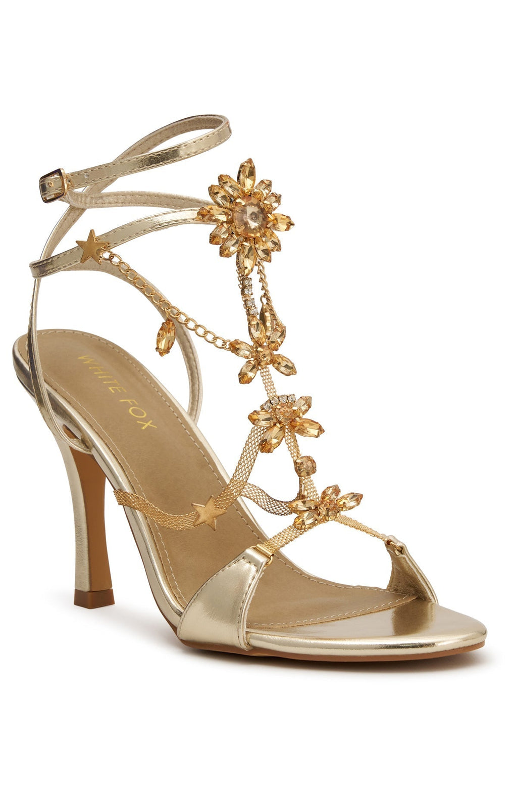 White Fox Chaya Embellished Wrap Heel Champagne