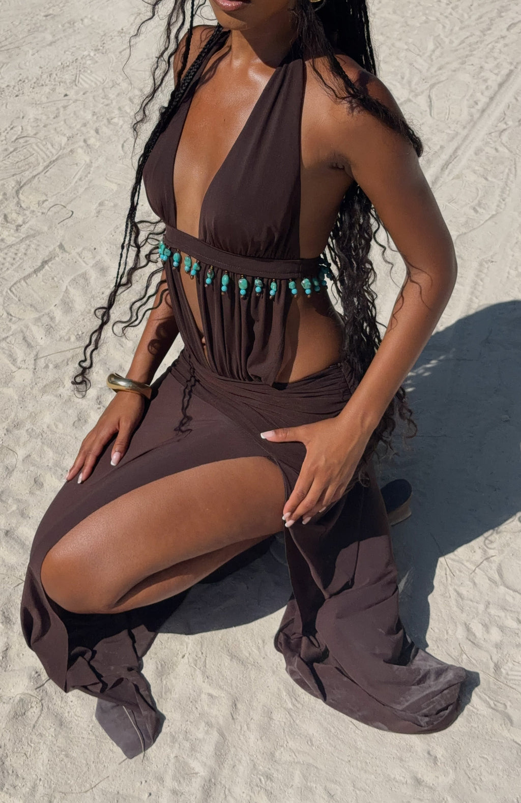 White Fox Jungle Glow Maxi Dress Chocolate