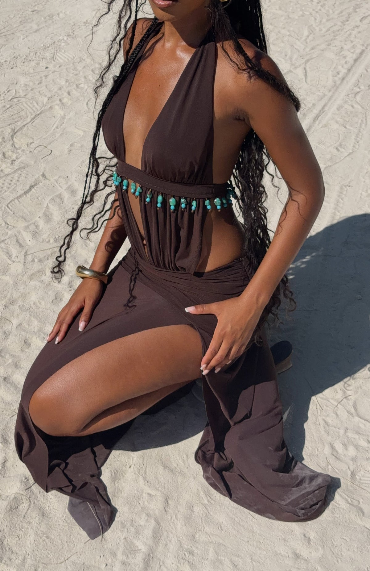 White Fox Jungle Glow Maxi Dress Chocolate