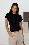 White Fox Never The Right Time Cinched Waist Short Sleeve Top Black
