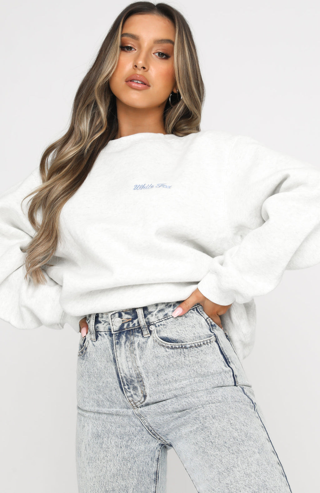 White Fox Steal Your Heart Oversized Sweater Grey Marle