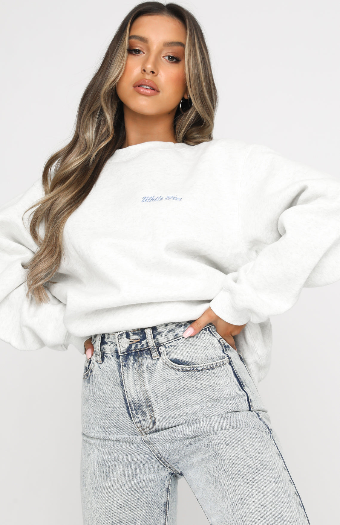 White Fox Steal Your Heart Oversized Sweater Grey Marle