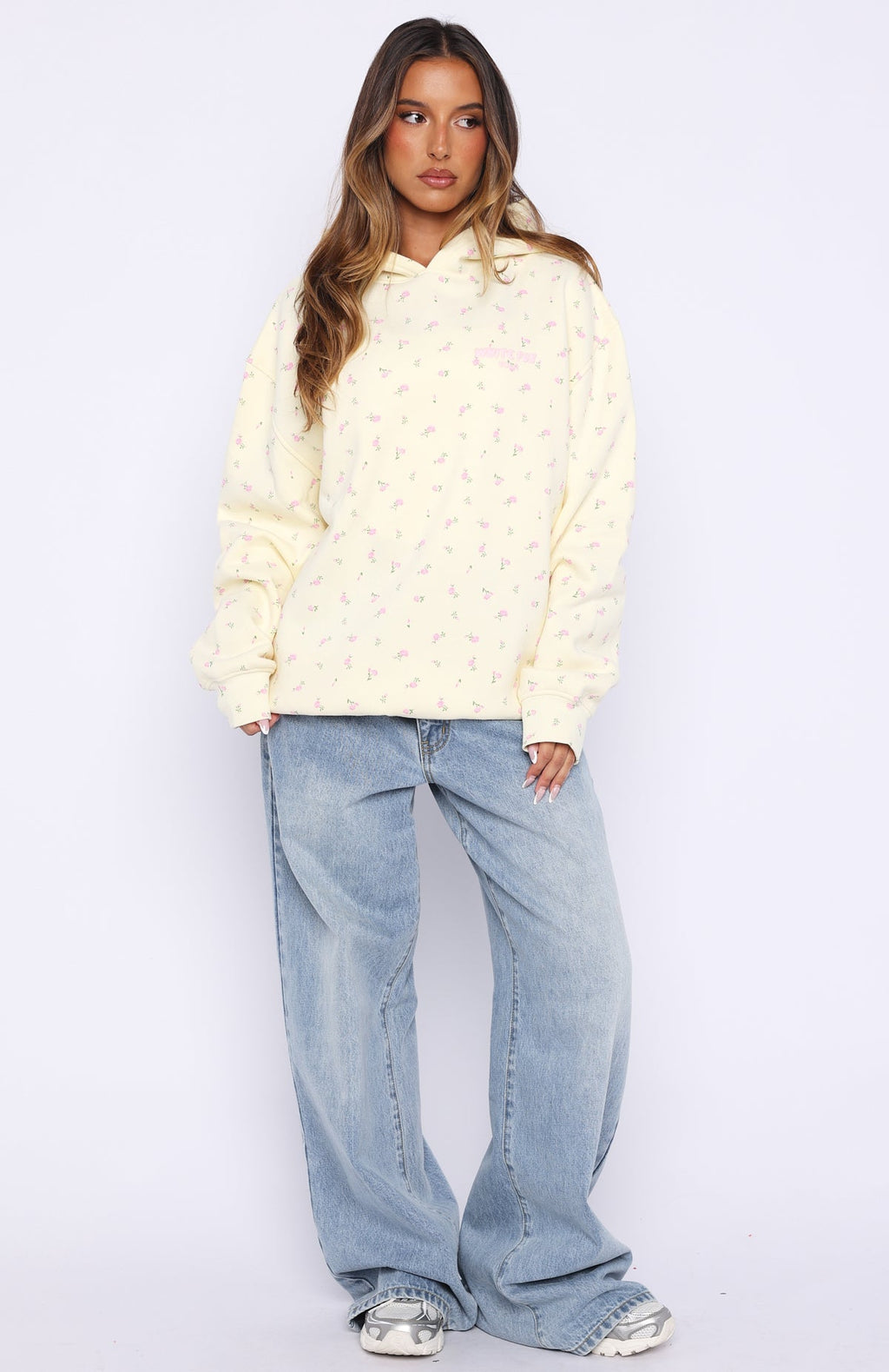 White Fox Offstage Printed Oversized Hoodie Lemon Ditsy