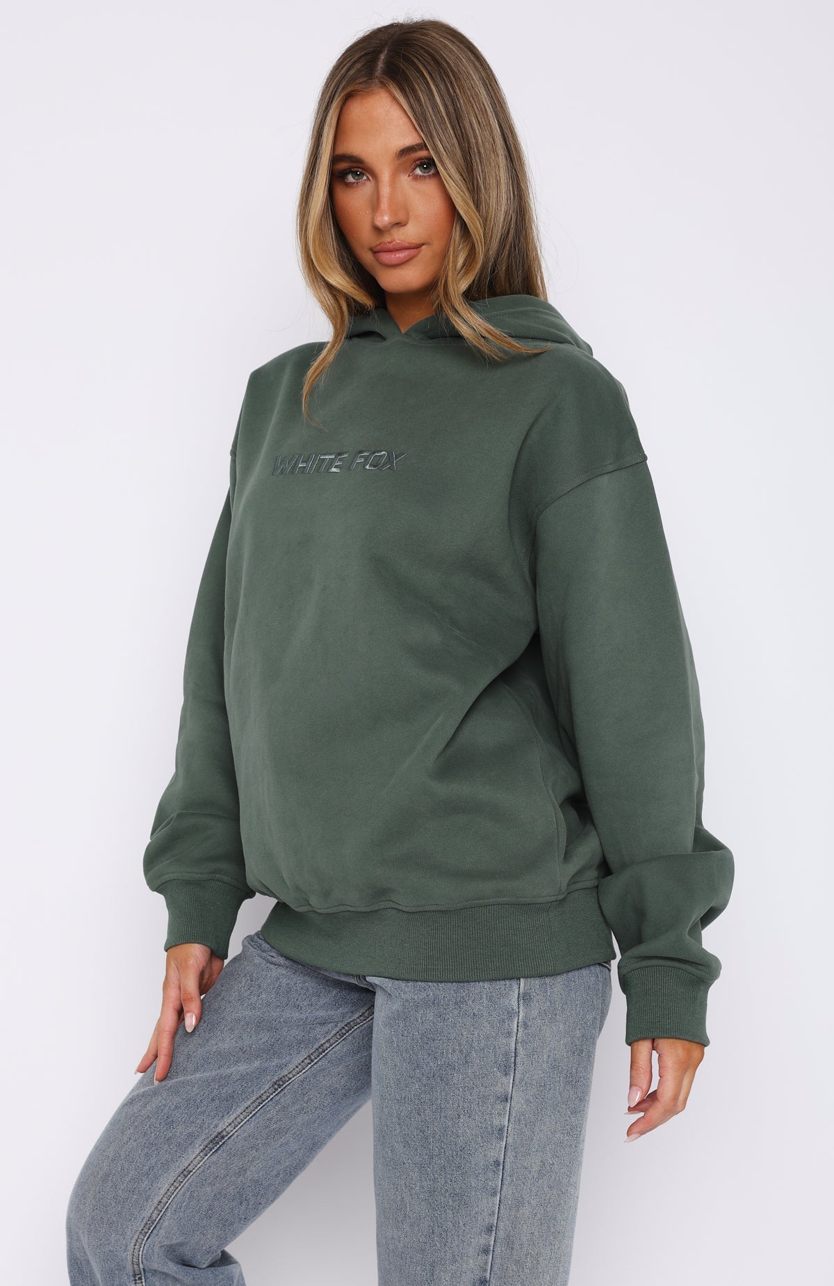 White Fox Stay Lifted Oversized Hoodie Dark Green