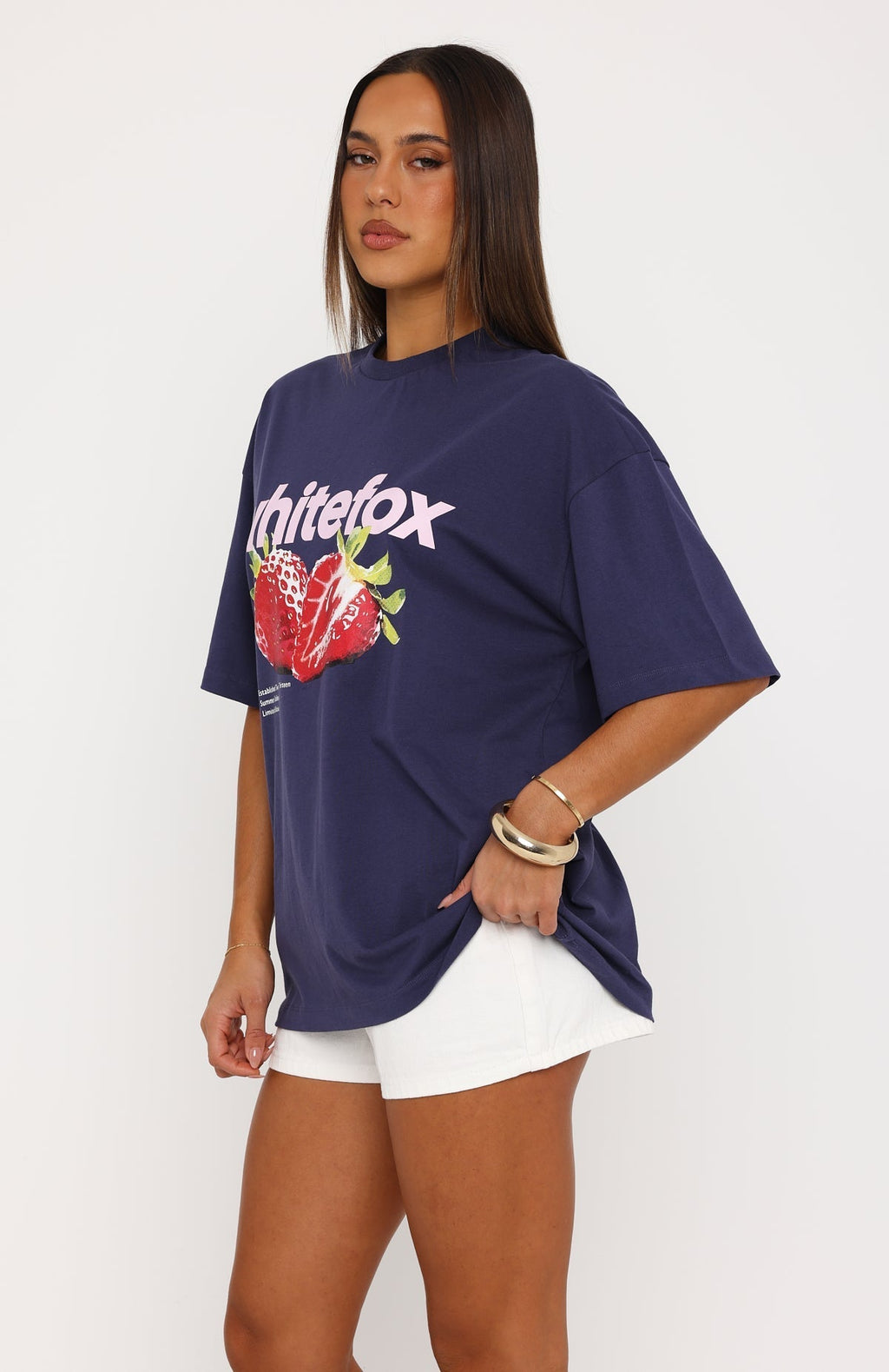 White Fox Juicy Gossip Oversized Tee Navy