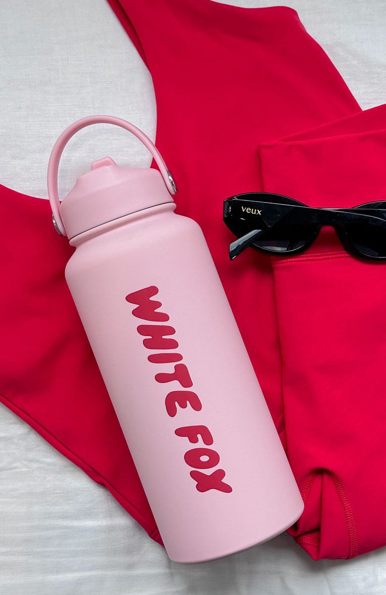 White Fox Staying Hydrated Drink Bottle 1L Pink/Red