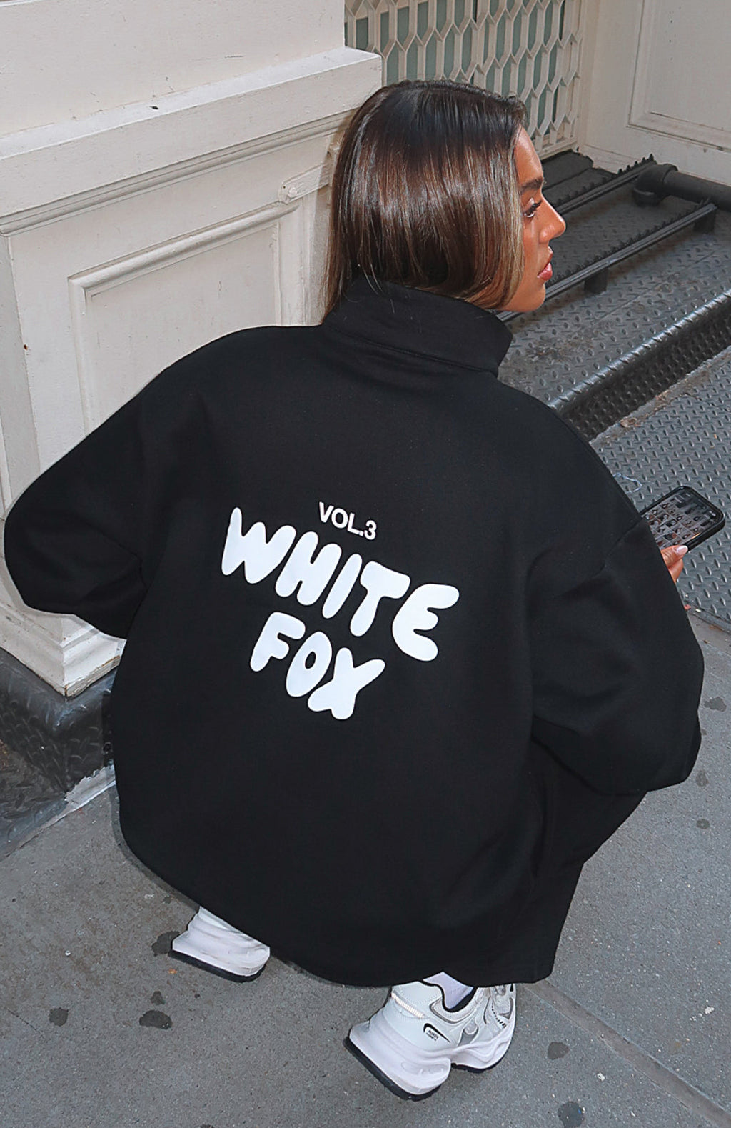 White Fox Offstage Zip Front Sweater Monochrome