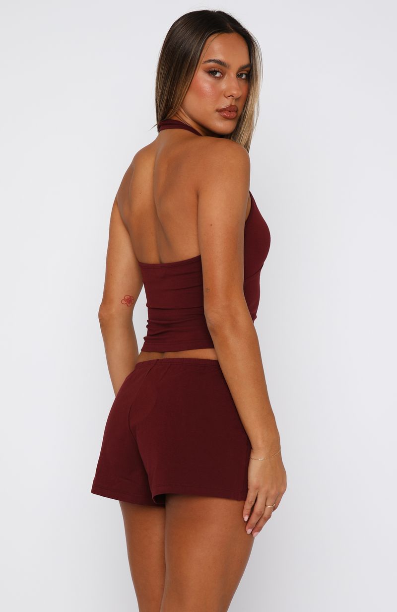 White Fox Made Me Better Relaxed Shorts Burgundy