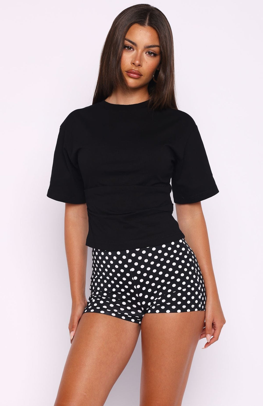 White Fox Destination Unknown Cinched Waist Boxy Tee Black