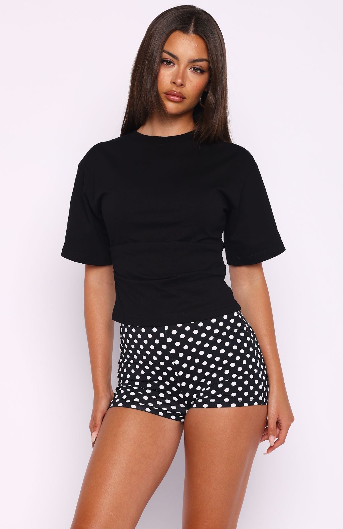 White Fox Destination Unknown Cinched Waist Boxy Tee Black