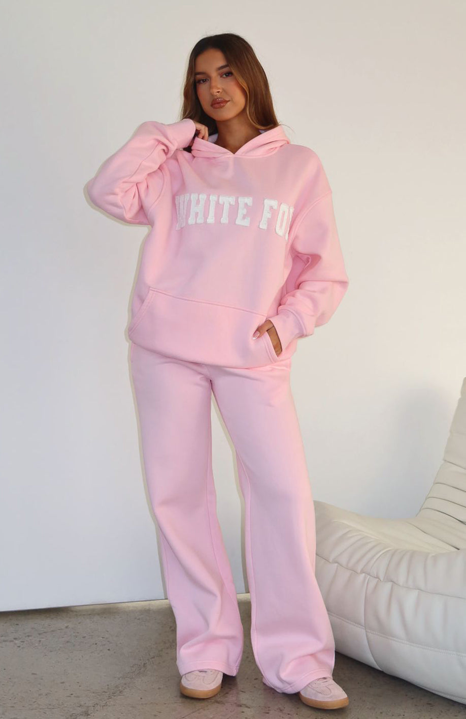 White Fox Shout It Out Wide Leg Sweatpants Pink