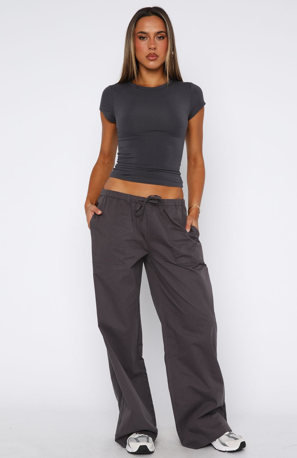 White Fox Sweet Like Me Wide Leg Pants Charcoal