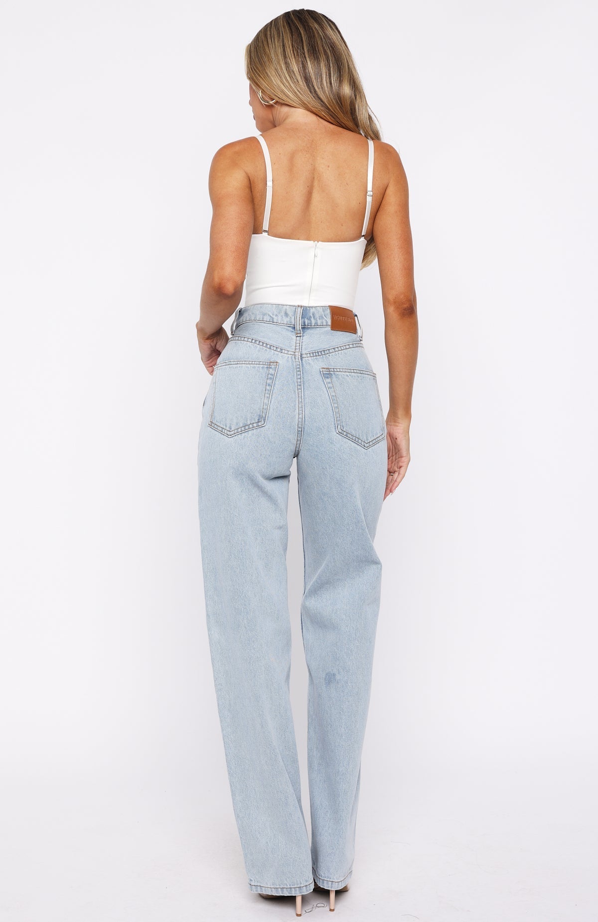 White Fox Always With Me High Rise Straight Leg Jeans Mid Blue