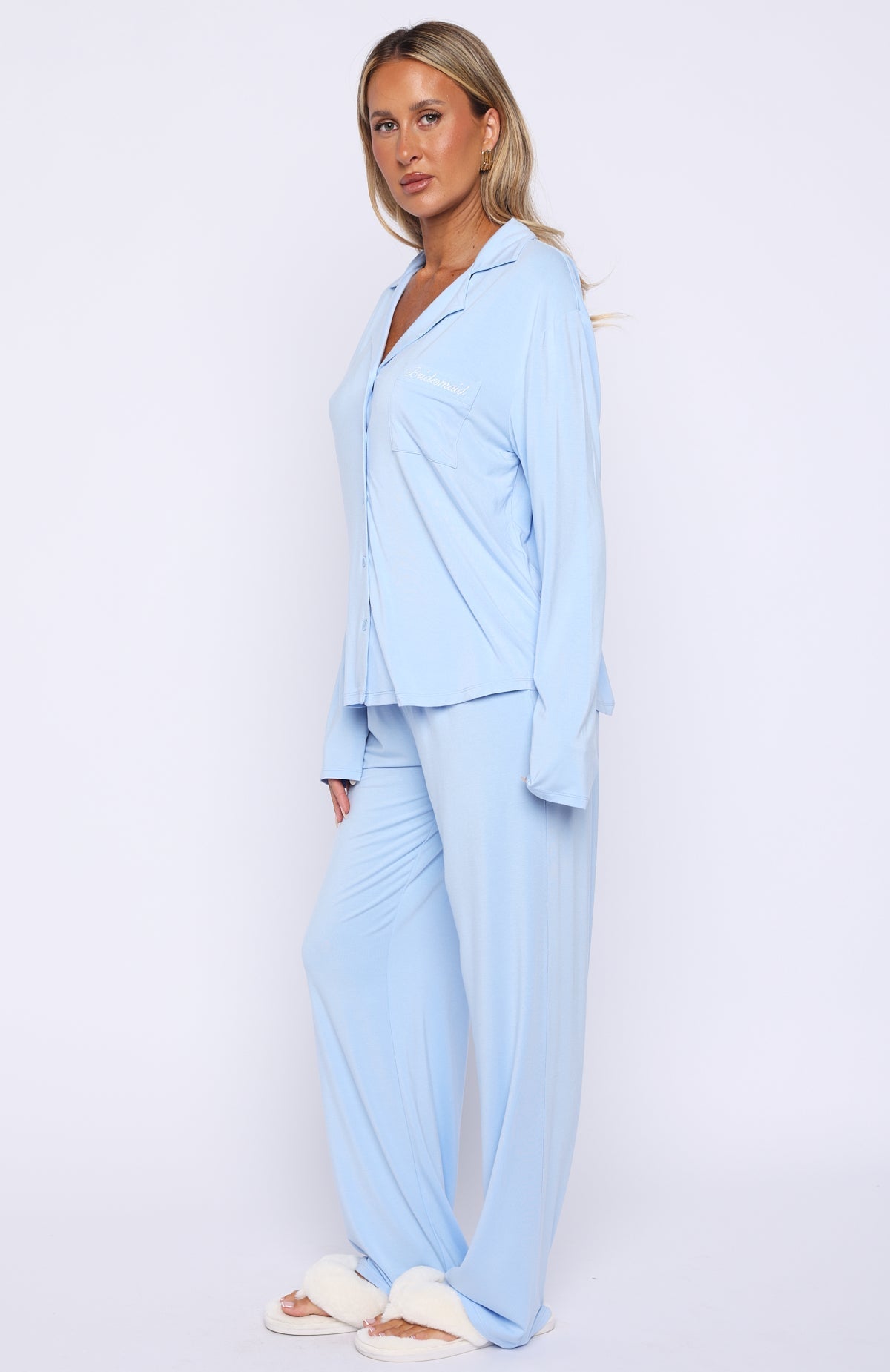 White Fox Bridal Party Long Sleeve Pyjama Set Baby Blue