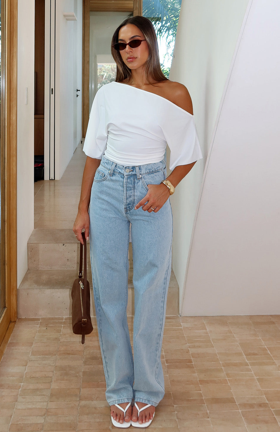 White Fox Always With Me High Rise Straight Leg Jeans Mid Blue