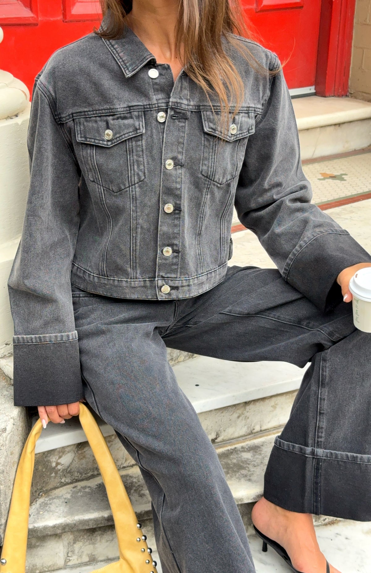 White Fox Charlotte Denim Jacket Black Acid