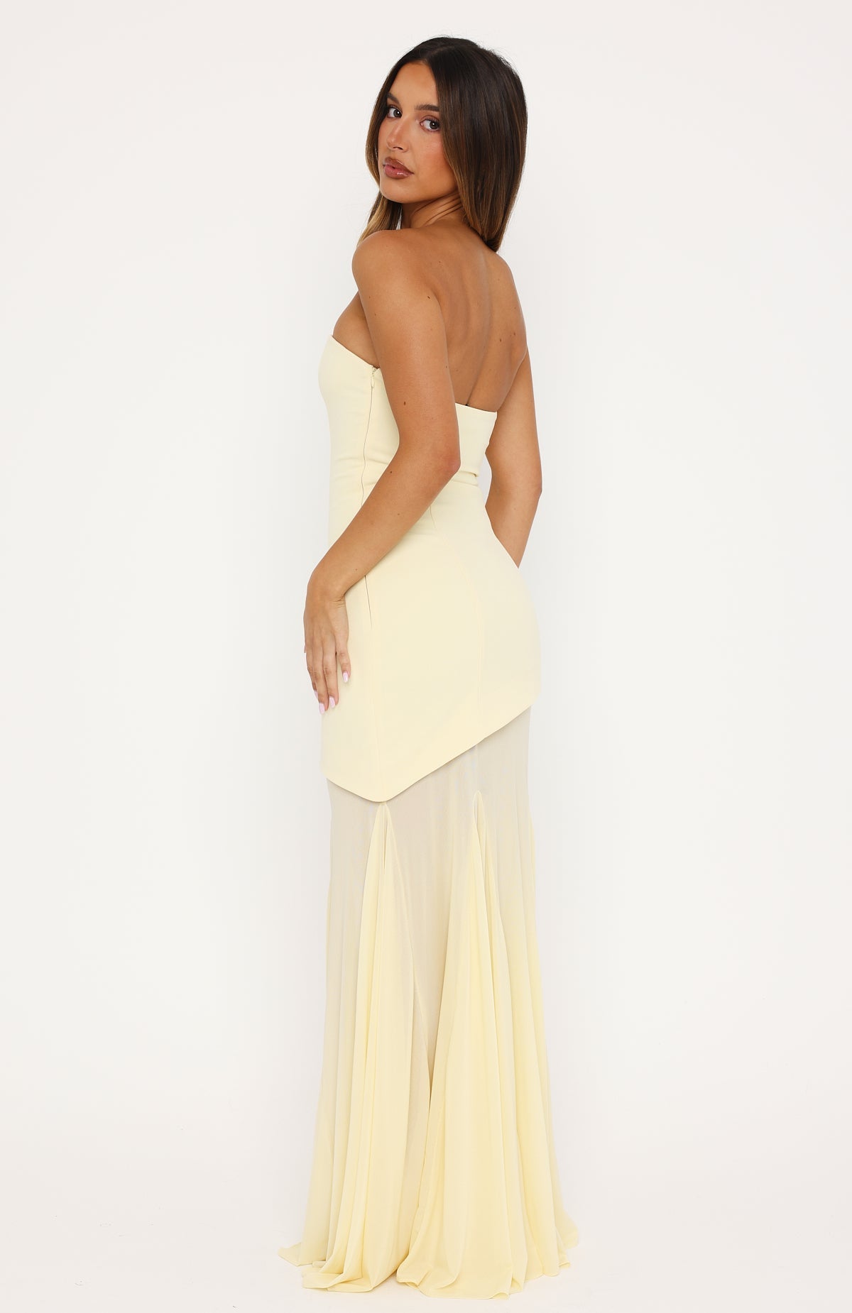 White Fox Sending My Best Strapless Maxi Dress Lemon