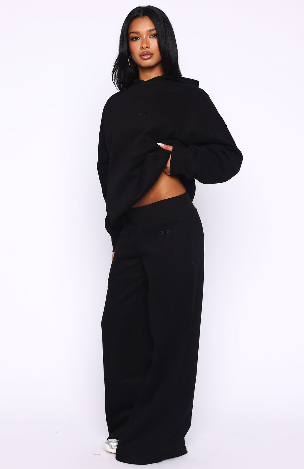 White Fox Come A Long Way Wide Leg Sweatpants Black