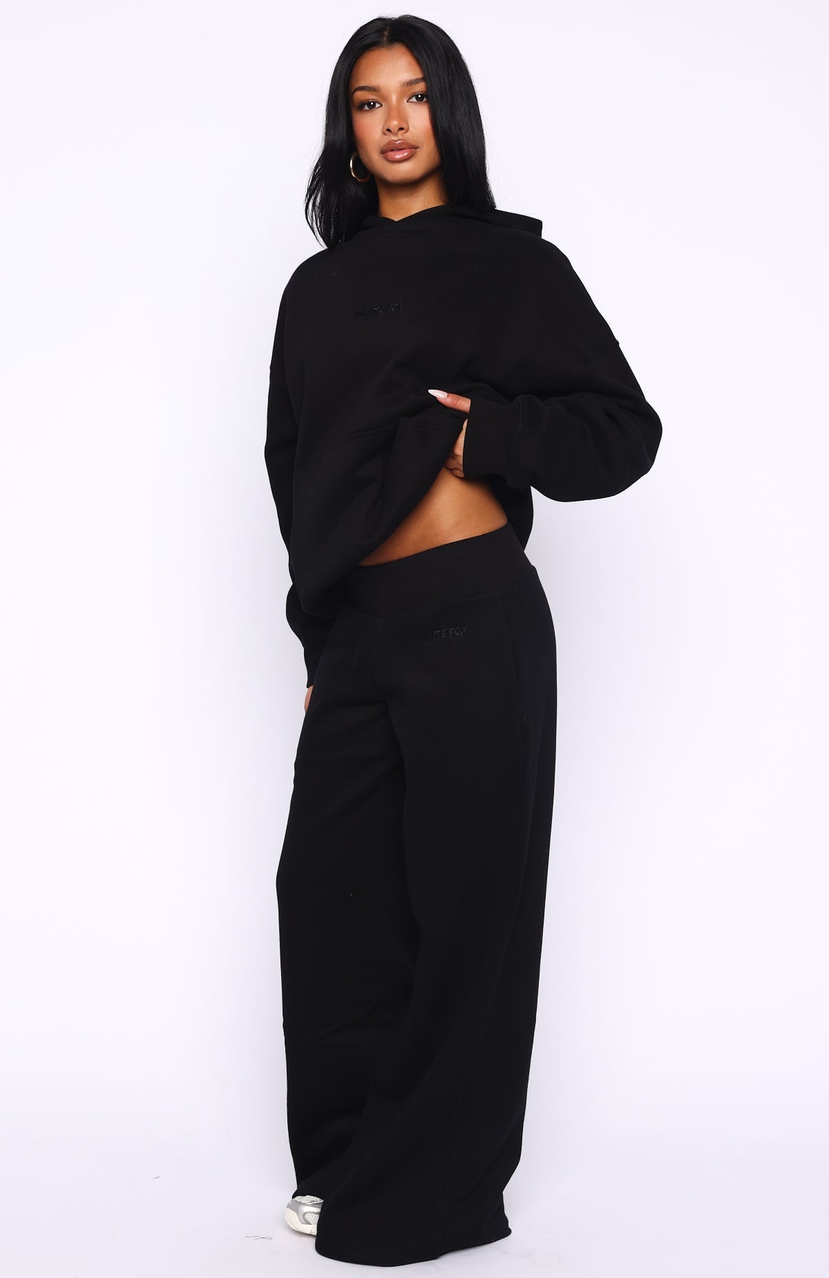White Fox Come A Long Way Wide Leg Sweatpants Black