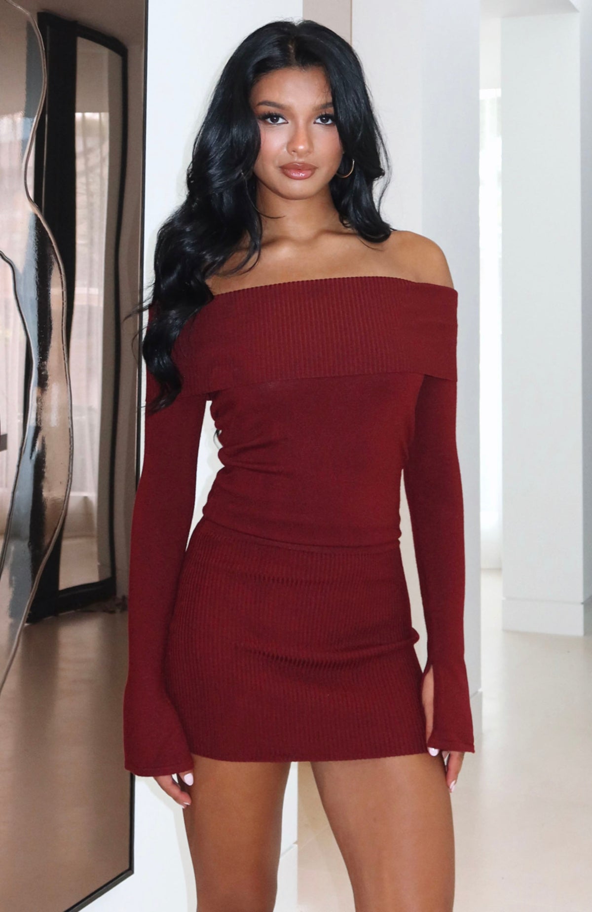 White Fox Parental Guidance Knit Mini Dress Burgundy