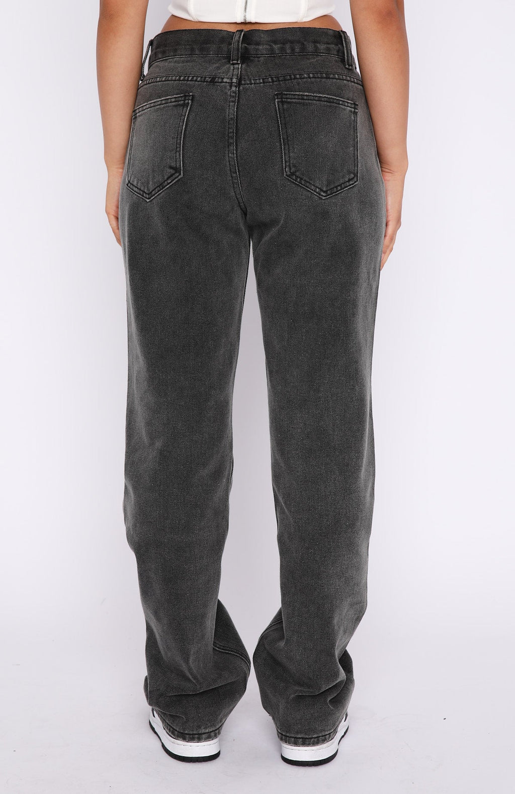 White Fox Fashion Society Mid Rise Straight Leg Jeans Acid Black